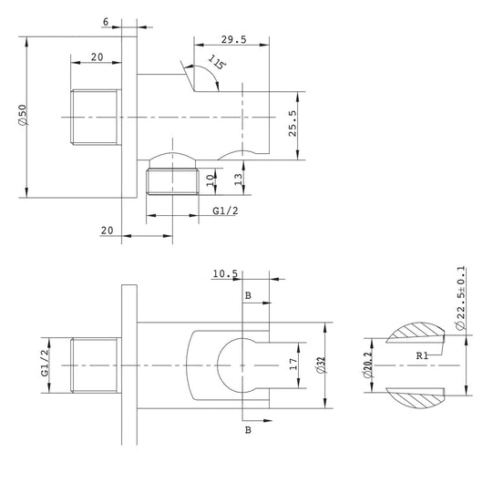 Ogomondo presa acqua tonda in ottone cromato con attacco doccetta *** confezione 1