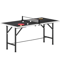 Mini Tavolo da Ping-Pong Pieghevole con Rete 2 Racchette e 3 Palline per Interni ed Esterni 152x76x70 cm Nero