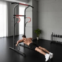 Barra per Trazioni Power Tower Stazione Fitness Multifunzione con Altezza Regolabile 171-219cm Nero Rosso