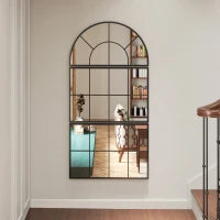 Specchio da Parete ad Arco Stile Finestra per Camera da Letto e Ingresso, 76x43 cm, Nero