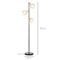 Lampada da Terra in Metallo ad Albero con 3 Paralumi in Vetro, Ø36x162 cm, Nero e Grigio