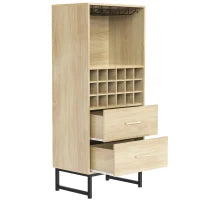 Cantinetta con 18 scomparti, cassetti, portabicchieri, 60x39,5x141 cm, Legno naturale