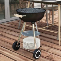 Barbecue a Carbonella con Griglia in Acciaio, Coperchio e Prese d'Aria e Ruote, Nero