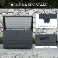 Baule da Esterno da 295L con Serratura e 2 Maniglie, in Acciaio Zincato, 120x62x66 cm, Grigio Scuro