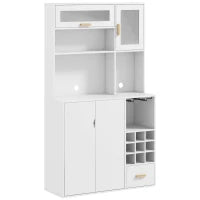 Mobile Dispensa con Portabottiglie, Armadietti, Ripiani e Cassetto, in Truciolato e Legno, 100x38x172 cm, Bianco