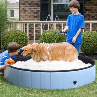 Piscina Vasca da Bagno Portatile Pieghevole per Cani Animali Domestici in PVC Azzurro Φ160 x 30cm