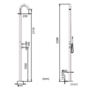 SINED Doccia In Acciaio Inox AISI 316L Satinato Nero Da Esterno Con Miscelatore e Doccetta Ingresso Acqua Calda e Fredda Dal Basso Modello Alghero Nera