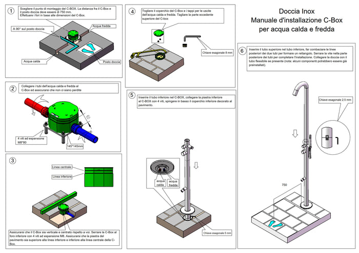 Sined Doccia c Box Sistema Fissaggio Rapido Docce Inox Cbox Per Una Sicura e Facile Installazione Delle Docce Inox Esterne Con Attacco Acqua Caldafredda