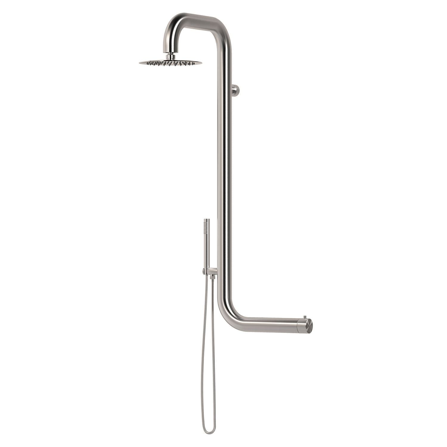 SINED Doccia a Parete In Acciaio Inox 316L Satinato con Miscelatore e Soffione Ampio Per Parete e Esterni Ed Interni Acqua calda e fredda Modello DOCCIA CABRAS INOX