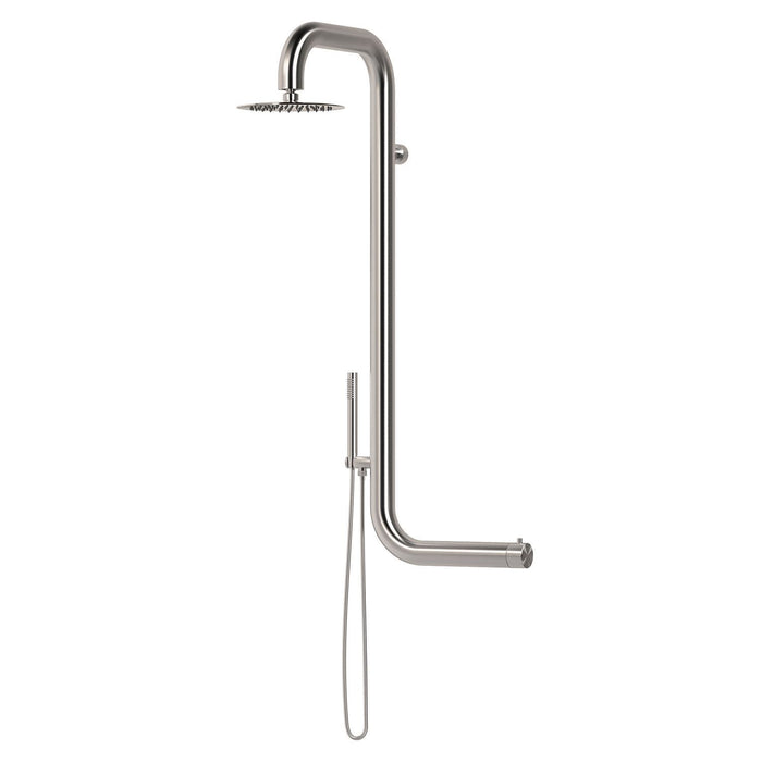 SINED Doccia a Parete In Acciaio Inox 316L Satinato con Miscelatore e Soffione Ampio Per Parete e Esterni Ed Interni Acqua calda e fredda Modello DOCCIA CABRAS INOX