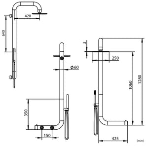 SINED Doccia a Parete In Acciaio Inox 316L Satinato con Miscelatore e Soffione Ampio Per Parete e Esterni Ed Interni Acqua calda e fredda Modello DOCCIA CABRAS INOX