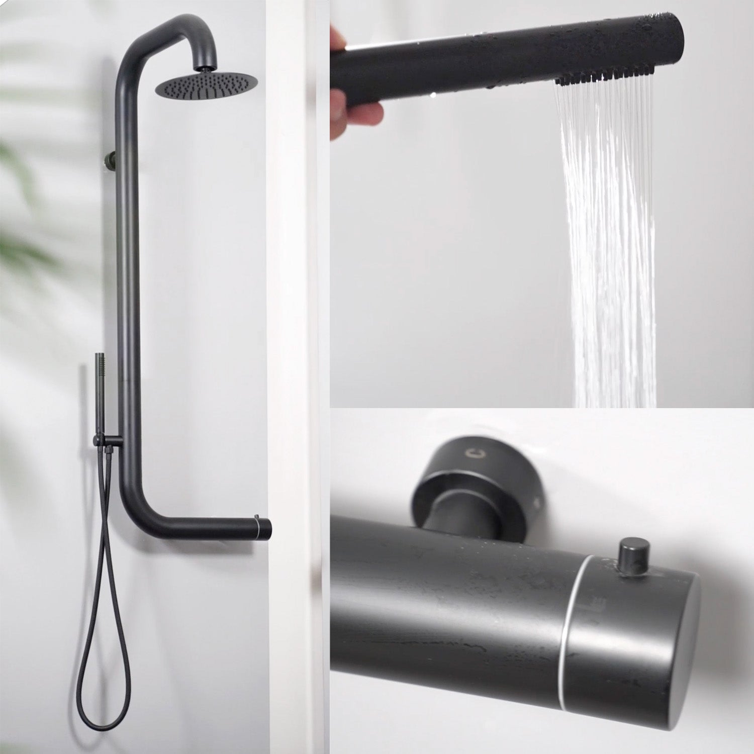 Sined Doccia Nera a Parete in Acciaio Inox AISI 316L Nautico con Miscelatore Soffione Ampio Interni o Esterni Acqua calda e fredda Per Uso Intensivo DOCCIA CABRAS NERA