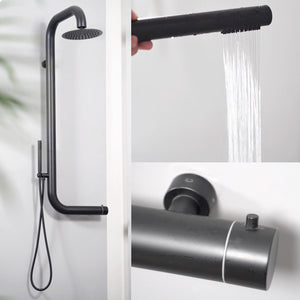 Sined Doccia Nera a Parete in Acciaio Inox AISI 316L Nautico con Miscelatore Soffione Ampio Interni o Esterni Acqua calda e fredda Per Uso Intensivo DOCCIA CABRAS NERA