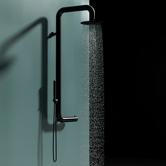 Sined Doccia Nera a Parete in Acciaio Inox AISI 316L Nautico con Miscelatore Soffione Ampio Interni o Esterni Acqua calda e fredda Per Uso Intensivo DOCCIA CABRAS NERA