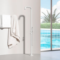 SINED Doccia Bianca In Acciaio Inox 316L Da Esterno con Miscelatore e Doccino Altezza 2300 mm Diametro 6 cm Acqua Caldafredda Attacchi Integrati Anche Per Ambienti Marini DOCCIA CHIA BIANCA