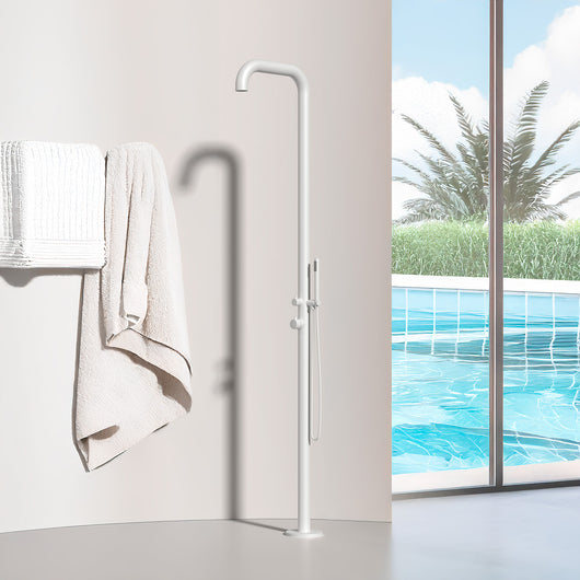 SINED Doccia Bianca In Acciaio Inox 316L Da Esterno con Miscelatore e Doccino Altezza 2300 mm Diametro 6 cm Acqua Caldafredda Attacchi Integrati Anche Per Ambienti Marini DOCCIA CHIA BIANCA