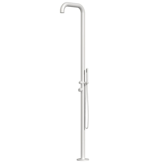 SINED Doccia Bianca In Acciaio Inox 316L Da Esterno con Miscelatore e Doccino Altezza 2300 mm Diametro 6 cm Acqua Caldafredda Attacchi Integrati Anche Per Ambienti Marini DOCCIA CHIA BIANCA