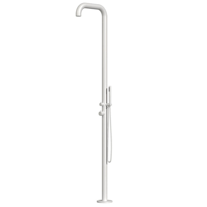 SINED Doccia Bianca In Acciaio Inox 316L Da Esterno con Miscelatore e Doccino Altezza 2300 mm Diametro 6 cm Acqua Caldafredda Attacchi Integrati Anche Per Ambienti Marini DOCCIA CHIA BIANCA