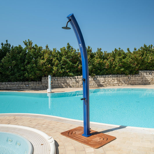 SINED Doccia Blu in Alluminio Ecologica a Energia Solare con Soffione Rotondo 20 cm Miscelatore e Rubinetto Lavapiedi Altezza 226 cm Serbatoio 35 Litri Modello Dafne