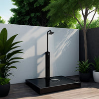 Sined Dino Doccia Solare Calda Da Esterno Con Base In Alluminio e Tubo In Acciaio Nero Serbatoio 26 Litri Soffione Quadrato In Abs Miscelatore Lavapiedi