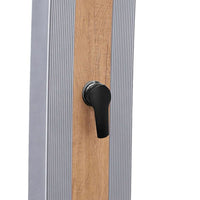 SINED Doccia Solare Grigia in Alluminio con Fascia in Legno Serbatoio da 40 Litri Altezza 224 cm Miscelatore e Rubinetto Lavapiedi Modello Ella