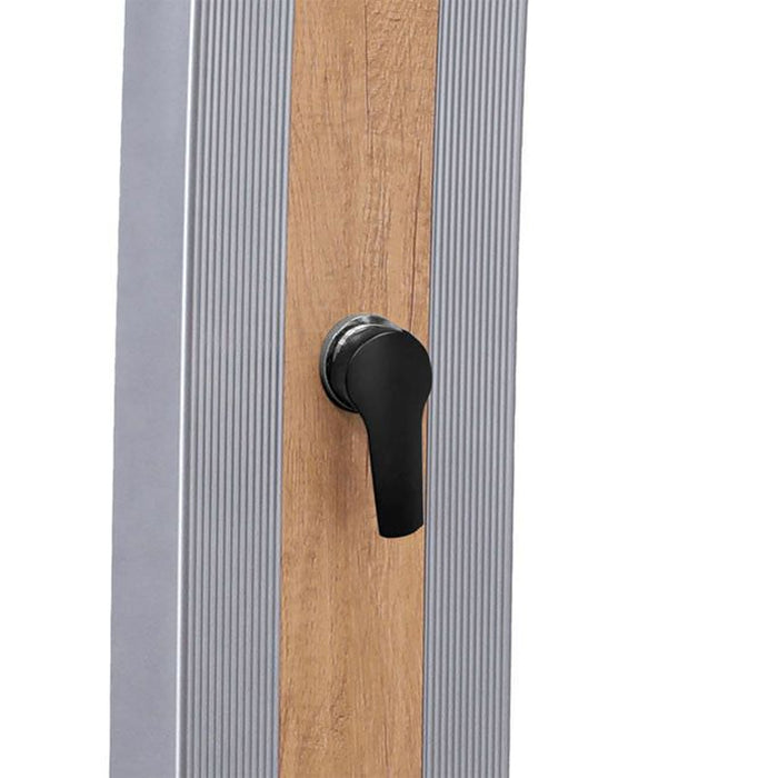 SINED Doccia Solare Grigia in Alluminio con Fascia in Legno Serbatoio da 40 Litri Altezza 224 cm Miscelatore e Rubinetto Lavapiedi Modello Ella