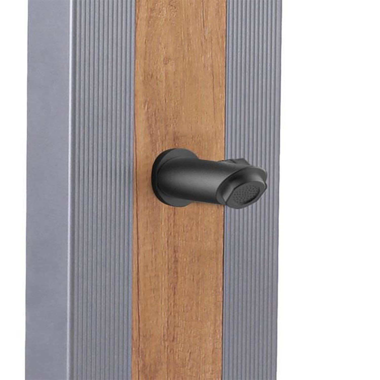 SINED Doccia Solare Grigia in Alluminio con Fascia in Legno Serbatoio da 40 Litri Altezza 224 cm Miscelatore e Rubinetto Lavapiedi Modello Ella