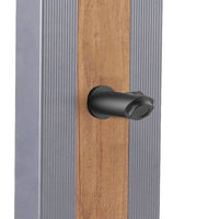 SINED Doccia Solare Grigia in Alluminio con Fascia in Legno Serbatoio da 40 Litri Altezza 224 cm Miscelatore e Rubinetto Lavapiedi Modello Ella