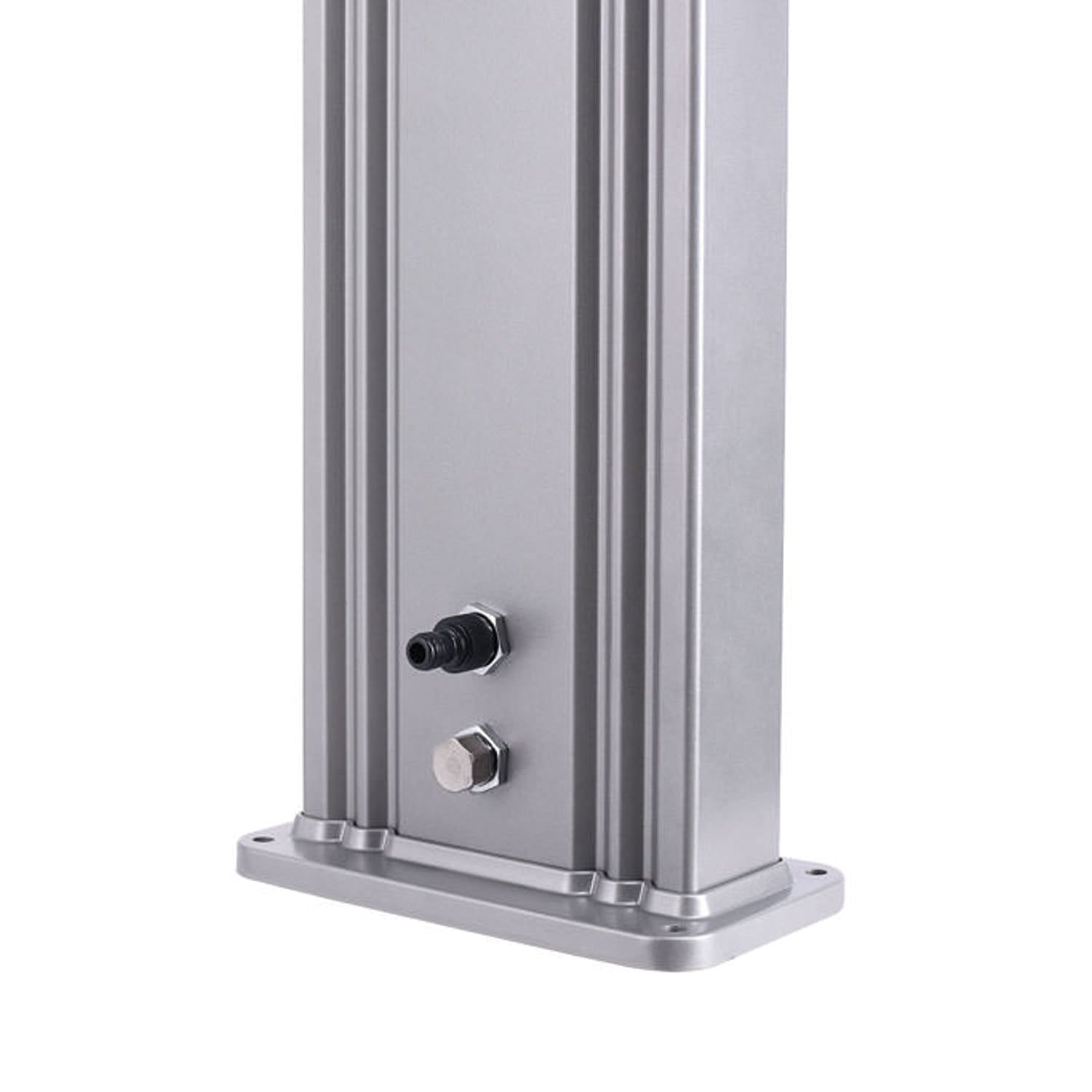 SINED Doccia Solare Grigia in Alluminio con Fascia in Legno Serbatoio da 40 Litri Altezza 224 cm Miscelatore e Rubinetto Lavapiedi Modello Ella