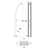SINED Doccia Solare Grigia in Alluminio con Fascia in Legno Serbatoio da 40 Litri Altezza 224 cm Miscelatore e Rubinetto Lavapiedi Modello Ella