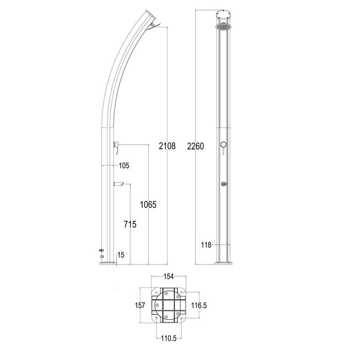 Sined Emi Doccia Solare In Alluminio Con Soffione e Lavapiedi Da 25 Litri Bianca