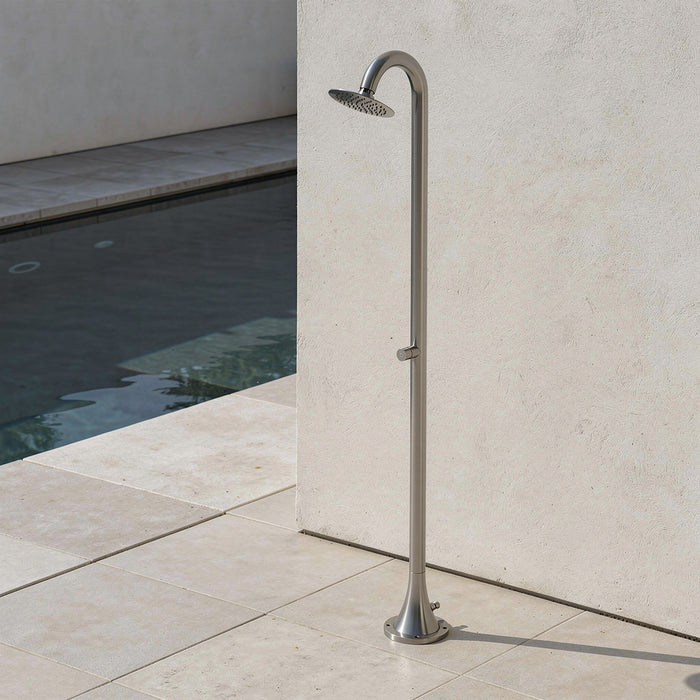 Sined Doccia Inox Luna Tmp Inox Doccia In Acciaio Inox Doppio Attacco Acqua Fredda Laterale o Inferiore Doccia Acqua Fredda Temporizzata Con Soffione e Miscelatore Tondo Inox