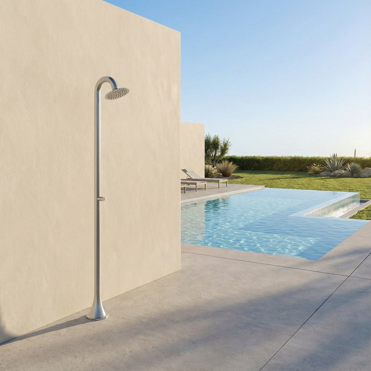 Sined Doccia Inox Luna Tmp Inox Doccia In Acciaio Inox Doppio Attacco Acqua Fredda Laterale o Inferiore Doccia Acqua Fredda Temporizzata Con Soffione e Miscelatore Tondo Inox