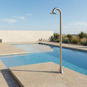 Sined Doccia Inox Luna Tmp Inox Doccia In Acciaio Inox Doppio Attacco Acqua Fredda Laterale o Inferiore Doccia Acqua Fredda Temporizzata Con Soffione e Miscelatore Tondo Inox