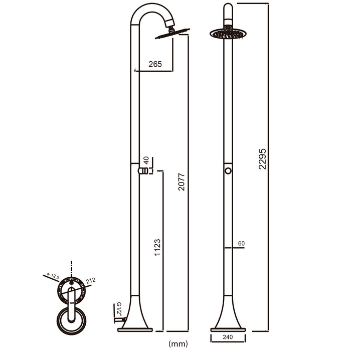 Sined Doccia Inox Luna Tmp Inox Doccia In Acciaio Inox Doppio Attacco Acqua Fredda Laterale o Inferiore Doccia Acqua Fredda Temporizzata Con Soffione e Miscelatore Tondo Inox
