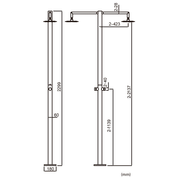 Sined Ortro Doccia Per Esterni Ed Interni In Acciaio 2 Soffion1 Acqua Fredda Temporizzata Inox