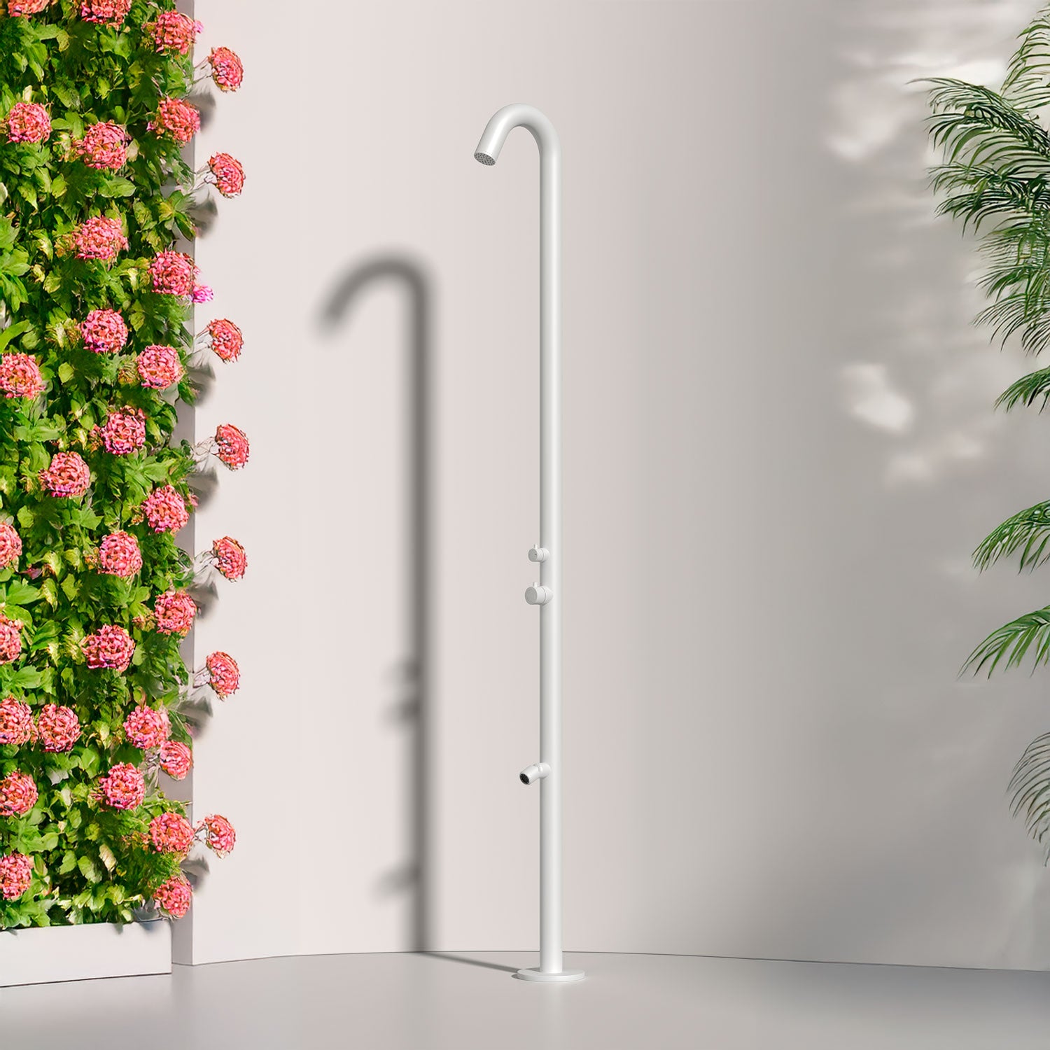 SILED Doccia Esterna In Acciaio Inox 316L Bianco Opaco con Miscelatori per Acqua CaldaFredda e Lavapiedi Montaggio Cbox per Giardini e Yacht Modello DOCCIAQUARTUBIANCA