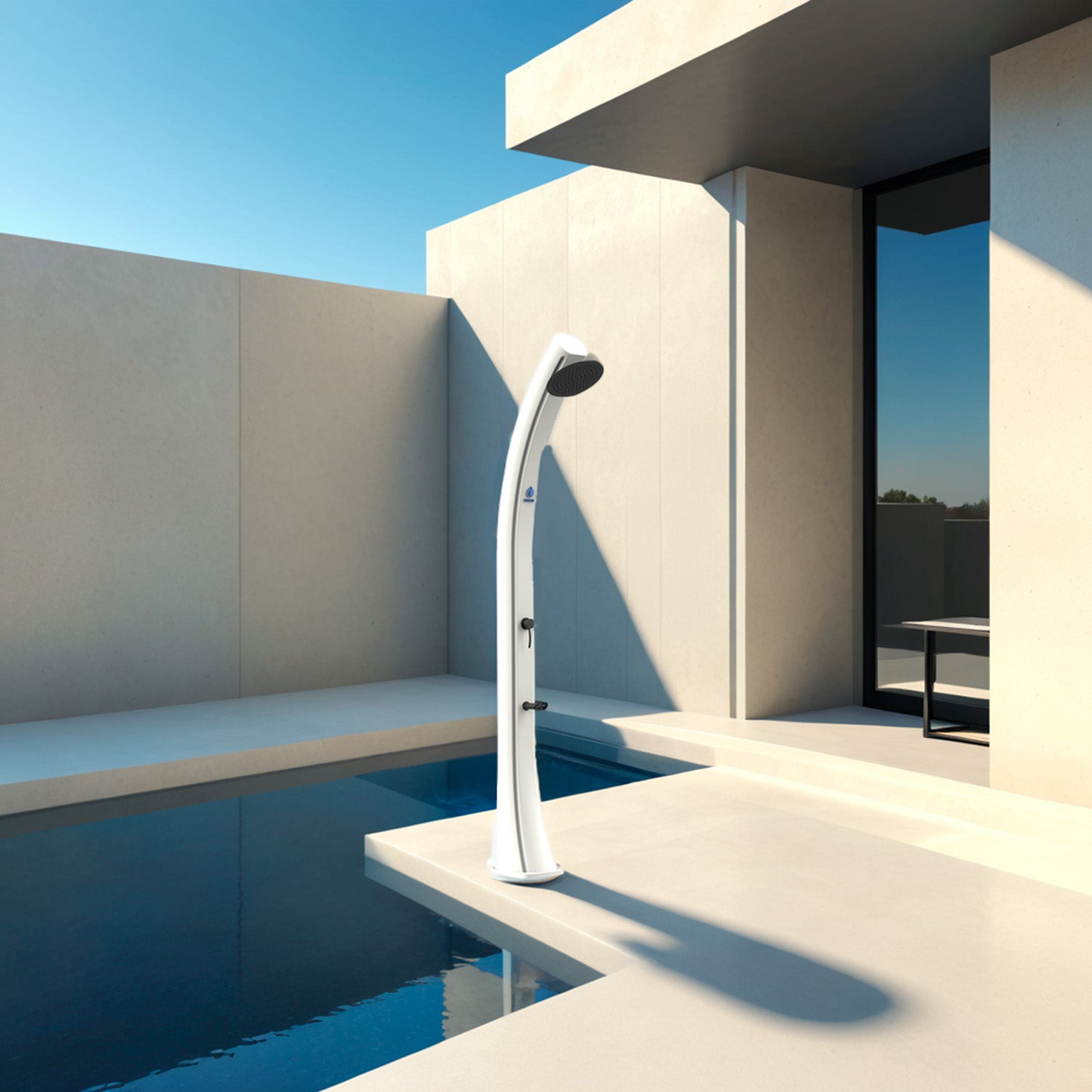 Sined Sole Xxl Doccia Solare Curva Serbatoio 40 Lt Filtro Anticalcare Bianca Soffione Rotondo Rubinetto Lavapiedi Accessori In Metallo Colore Nero