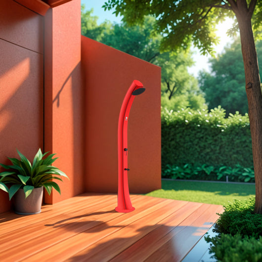 Sined Sole Xxl Doccia Solare Curva In Polietilene Con Lavapiedi Serbatoio Da 40 Lt Rossa Rubinetto Lavapiedi Accessori In Metallo Colore Nero