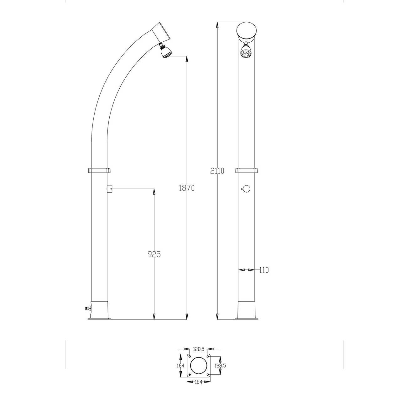 Doccia Solare Da Giardino Con Struttura In PVC Nero Serbatoio Da 18 Litri Soffione Rotondo In ABS Da 7 Cm Miscelatore In Metallo Altezza 211 Cm MPC DOCCIATOMNERA