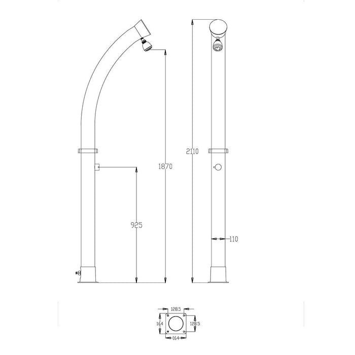 Doccia Solare Da Giardino Con Struttura In PVC Nero Serbatoio Da 18 Litri Soffione Rotondo In ABS Da 7 Cm Miscelatore In Metallo Altezza 211 Cm MPC DOCCIATOMNERA