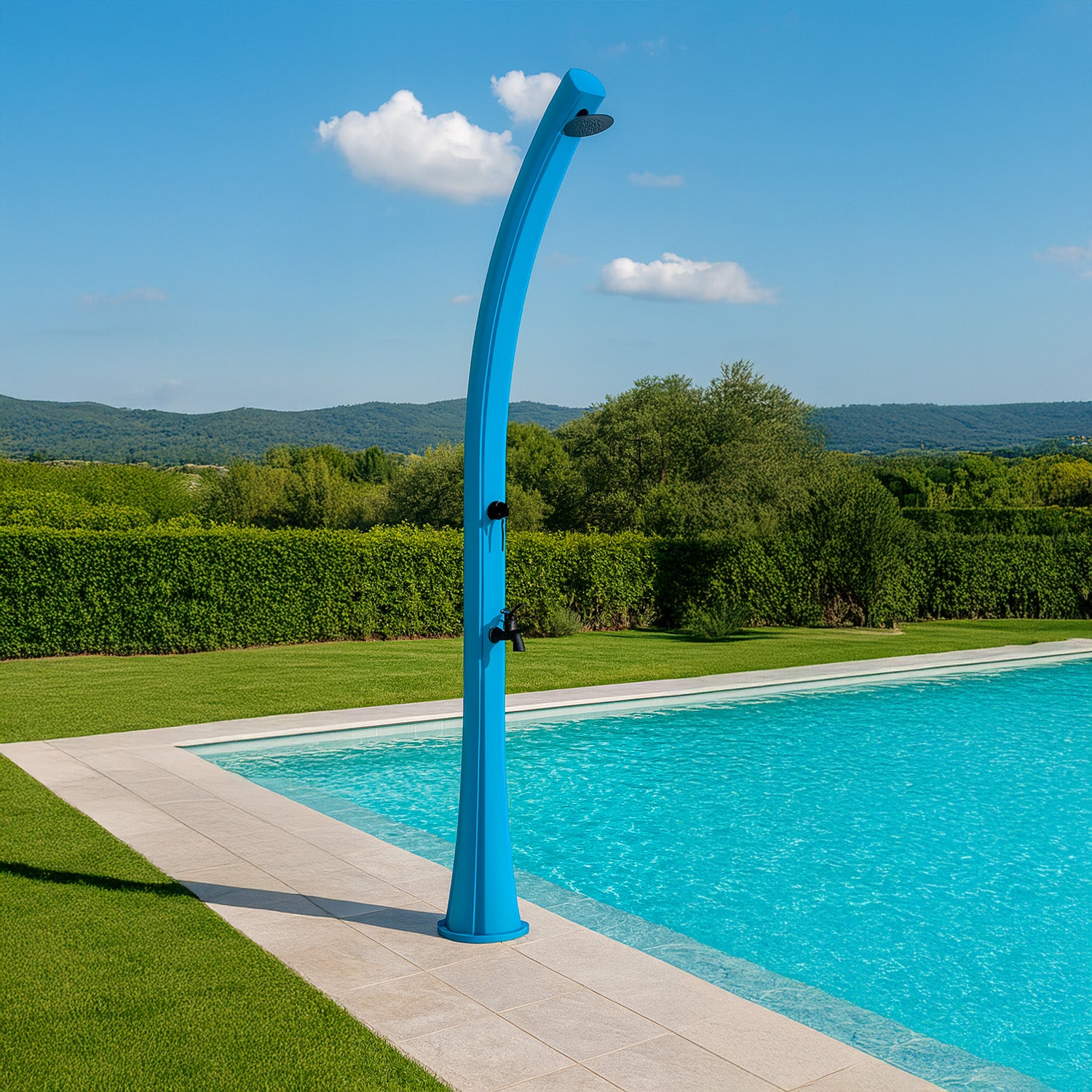 Starmatrix Rio Doccia a Riscaldamento Solare Curva In Polietilene Serbatoio 25 l Con Lavapiedi Blu Soffione Rotondo Serbatoio 25 Litri Con Lavapiedi Accessori e Rubinetti In Ottone