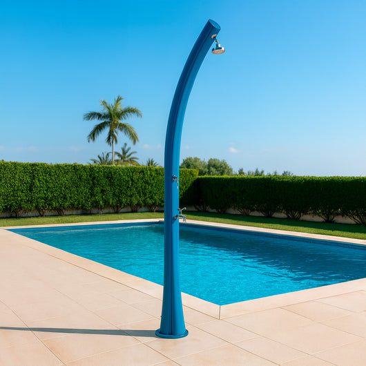 Starmatrix Rio Doccia a Riscaldamento Solare Curva In Polietilene Serbatoio 25 l Con Lavapiedi Blu Soffione Rotondo Serbatoio 25 Litri Con Lavapiedi Accessori e Rubinetti In Ottone