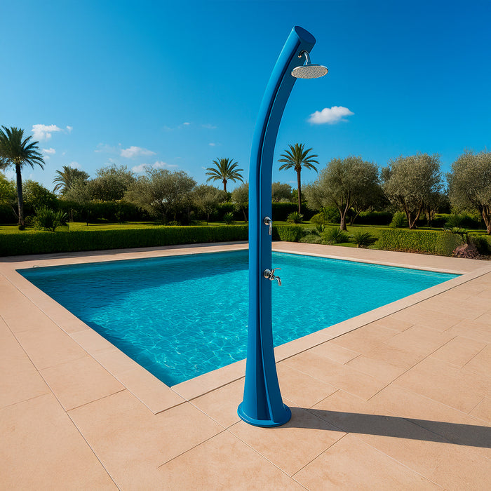 Starmatrix Doccia Solare Curva In Polietilene Da 40 Litri Con Lavapiedi h 226 Cm Blu Soffione Rotondo Cm Serbatoio 40 Litri Con Lavapiedi Doccia Rio Xxl