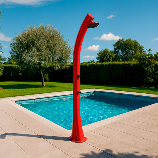 Starmatrix Rioxxl Doccia Solare Curva In Polietilene Da 40 Litri Ideale Per Giardino Rosso Soffione Rotondo Cm Serbatoio 40 Litri Con Lavapiedi