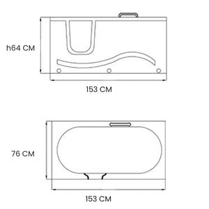 Vasca idromassaggio con Sportello a Sinistra 153 x 76 cm – Dolly