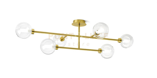 DOM LAMPADA DA SOFFITTO O PARETE 6 LUCI VETRO TRASPARENTE CICLINDRO SATINATO MONTATURA ORO ATTACCO G9