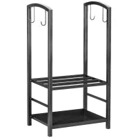 Portalegna da Interno ed Esterno in Metallo a 2 Ripiani, Porta Legna per Interni, Paletta, Scopa, Attizzatoio e Pinza, 40x30x74.5 cm, Nero