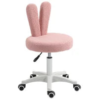 Sedia da Scrivania a Orecchie di Coniglio ad Altezza Regolabile e Rivestita in Pile Teddy Rosa, 53x53x70-84 cm