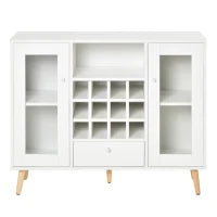Credenza Moderna da Cucina con Cantinetta Vini 12 Bottiglie, Cassetto e Armadietti in Legno 100x33x80cm Bianco